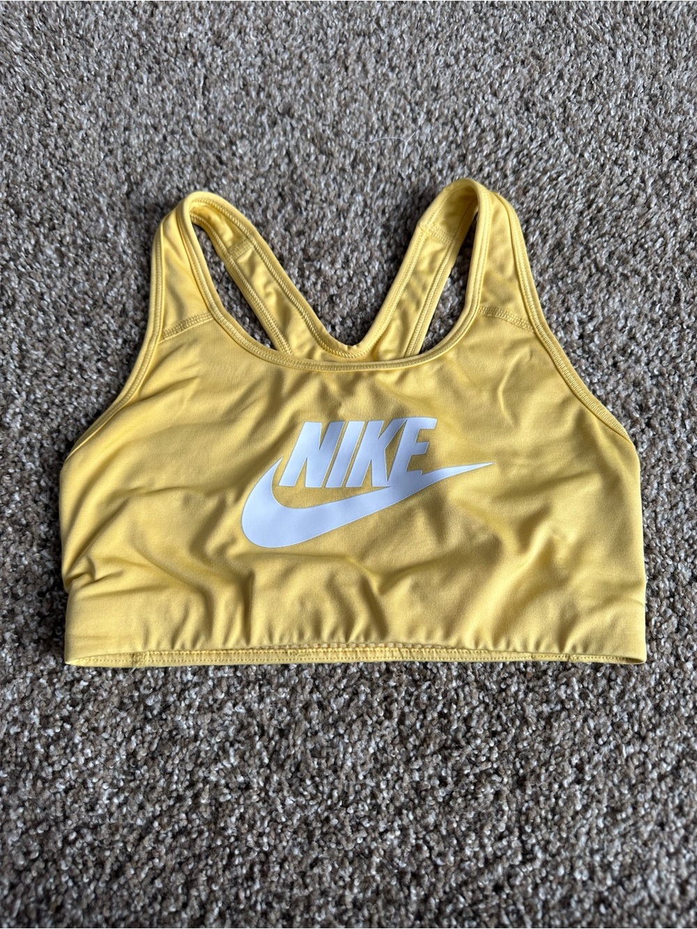 Nike Yellow Athletic Sports Bra with White Swoosh